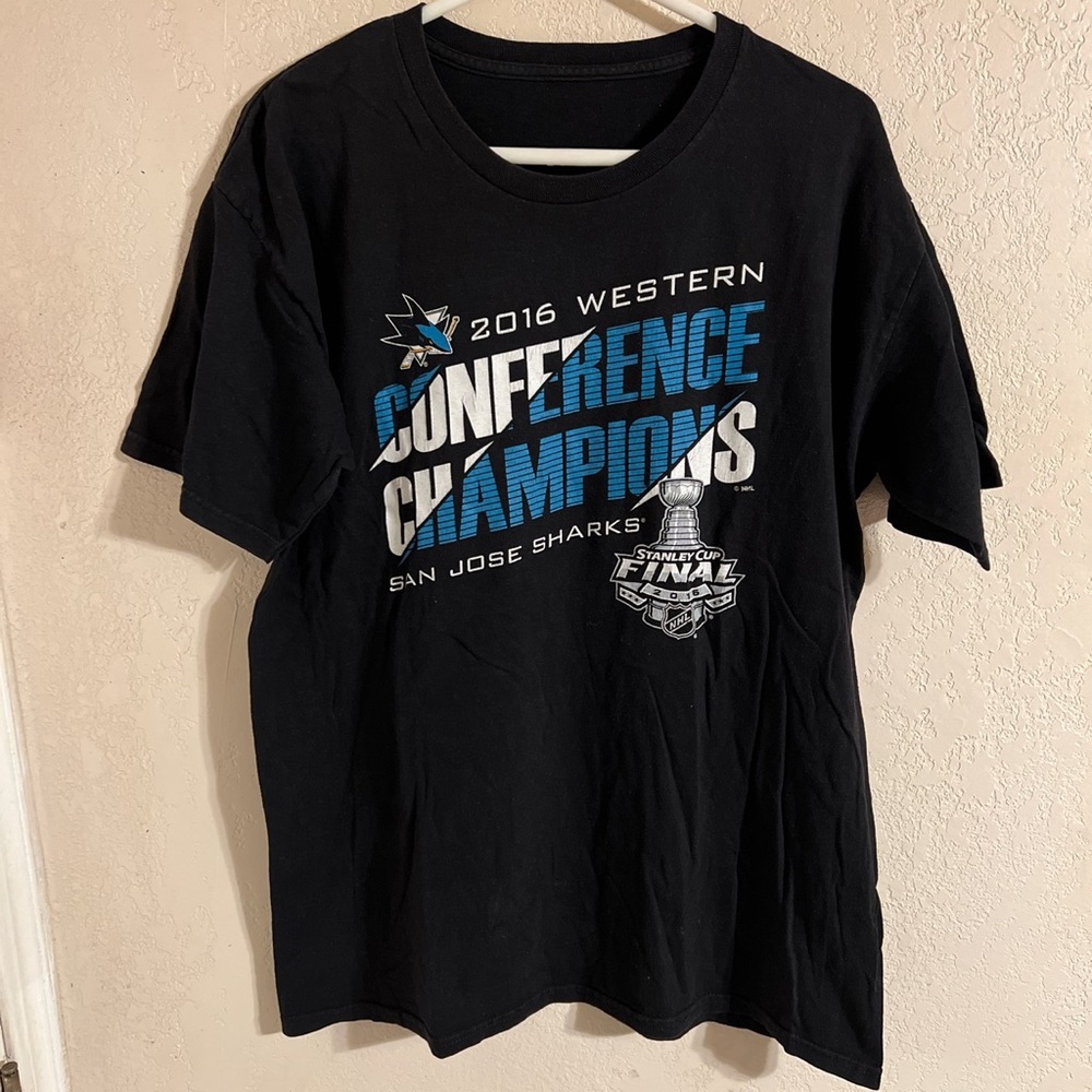 San Jose Sharks 2016 NHL playoff shirt.